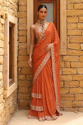 Arpita Mehta Hand Embroidered Tiered Saree With Blouse 