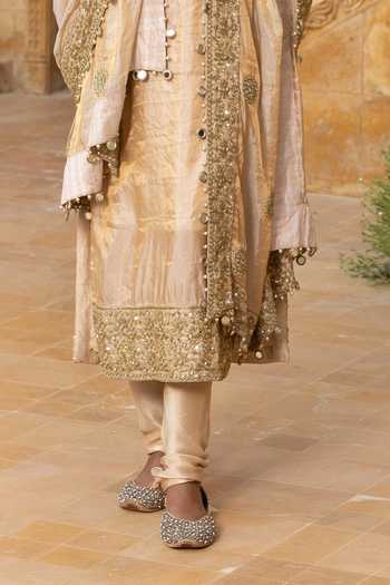 Arpita Mehta_Gold Tissue, Dupion Embroidery, Mirrors, Sequins, Zari Round Hand Kurta Set _Online_at_Aza_Fashions