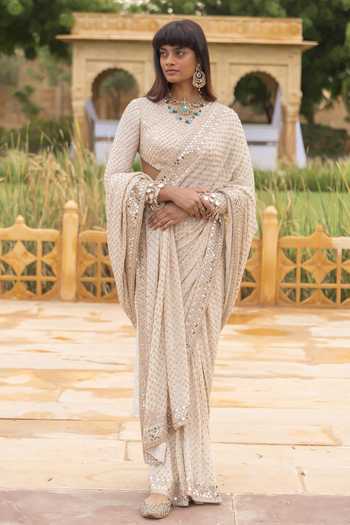 Arpita Mehta Coconut Hand Embroidered Saree With Blouse 