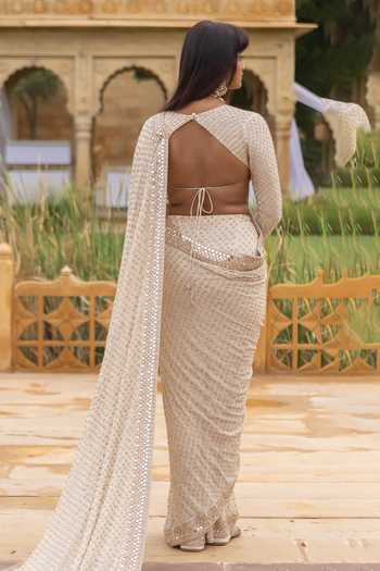 Arpita Mehta Coconut Hand Embroidered Saree With Blouse 