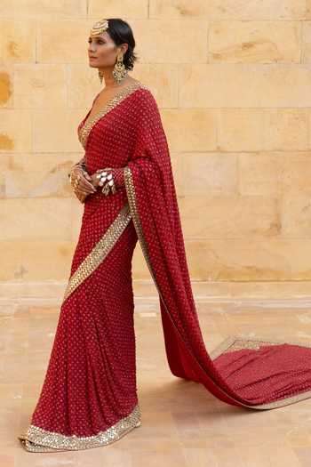 Arpita Mehta_Red Georgette Sequins, Embroidery Hand Saree With Blouse _Online_at_Aza_Fashions