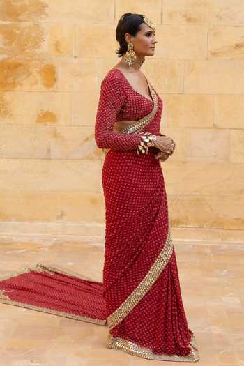 Buy_Arpita Mehta_Red Georgette Sequins, Embroidery Hand Saree With Blouse _Online_at_Aza_Fashions