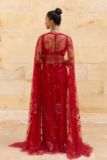 Arpita Mehta Hand Embroidered Saree Set With Cape 