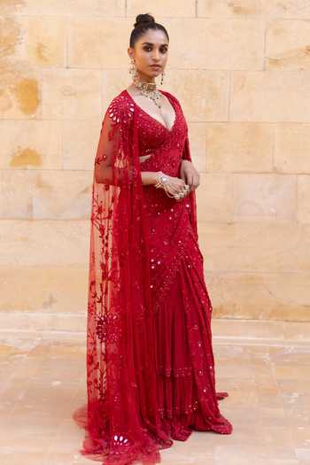 Arpita Mehta Hand Embroidered Saree Set With Cape 