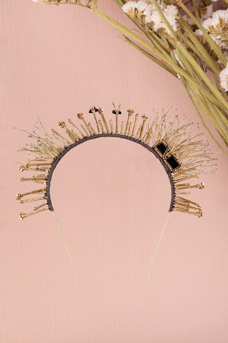 House Of Tuhina Gold Beads Advika Crown Hair Band 