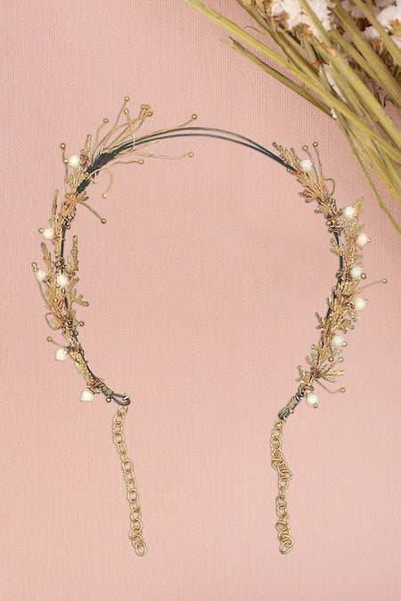 House Of Tuhina Gold Pearls Jigyasa Crown Hair Band 
