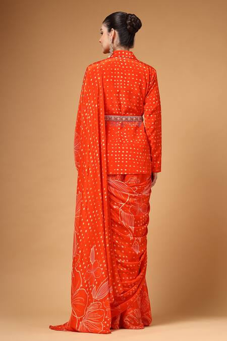 Gazab by Miku Kumar Veyra Print Pre-Draped Saree & Jacket Set 