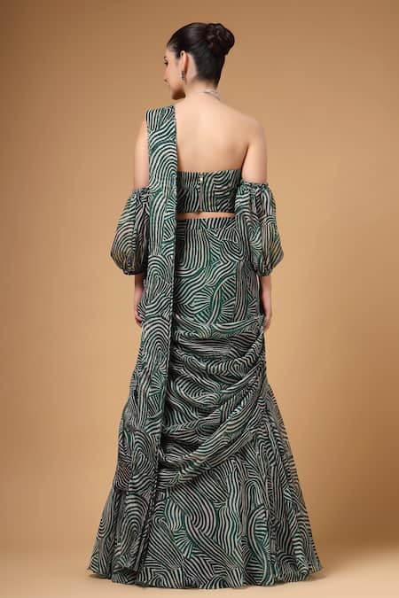 Gazab by Miku Kumar Evara Print Pre-Draped Lehenga Saree & Blouse Set 