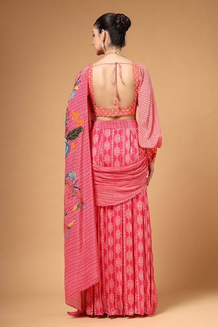 Gazab by Miku Kumar Velura Print Pre-Draped Saree With Blouse 