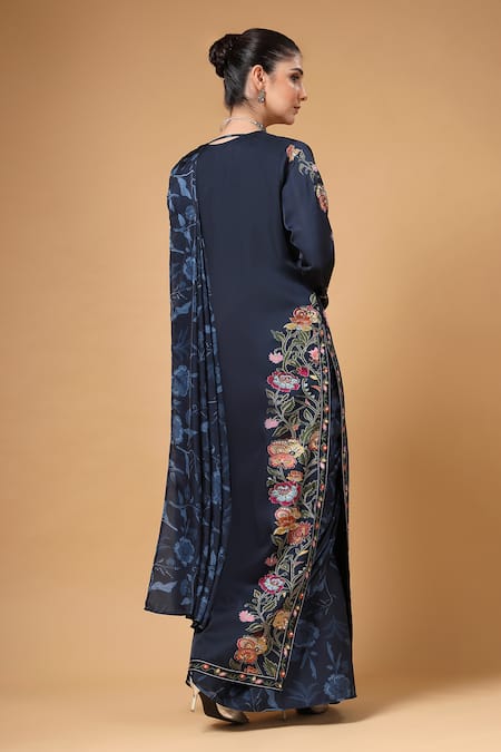 Gazab by Miku Kumar Elvya Print Cape & Pre-Draped Saree Set 