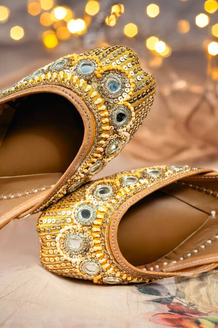 Loryphilory_Mustard Haldiya Embroidered Juttis _at_Aza_Fashions
