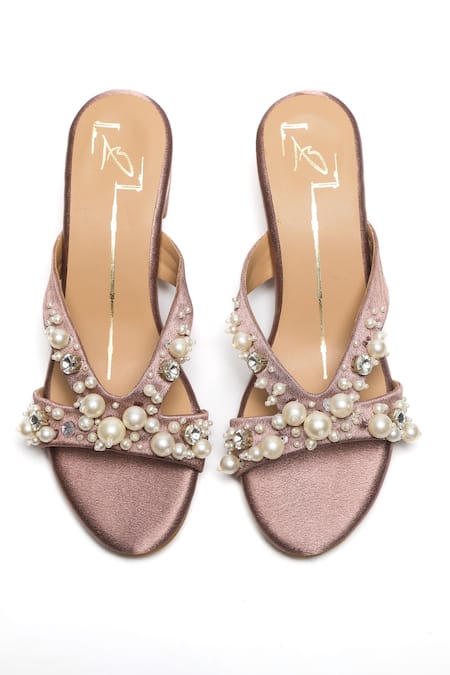 Nidhi Bhandari Embroidered Pearl & Stone Block Heel Sandals 