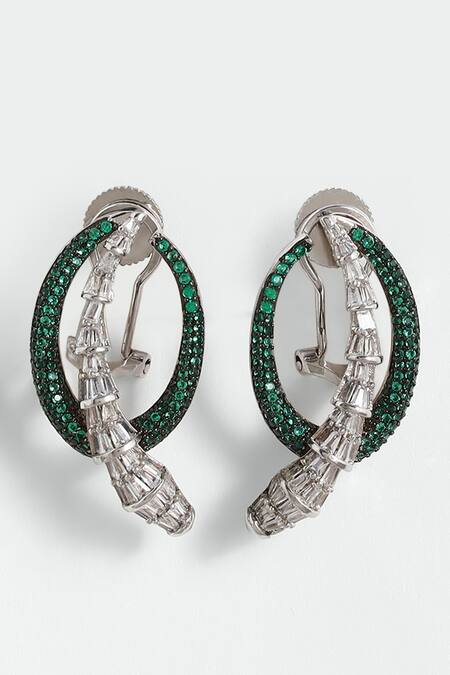 Buy_Modarta_Green Stones Serpent Coil Earrings _Online_at_Aza_Fashions