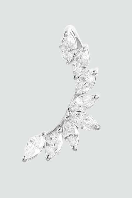 Modarta_Silver Plated Crystals Solid Shine Hug Earrings _Online_at_Aza_Fashions