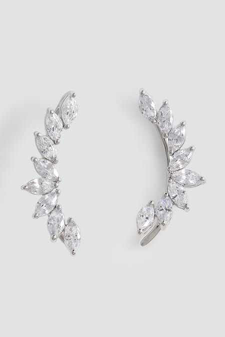 Buy_Modarta_Silver Plated Crystals Solid Shine Hug Earrings _Online_at_Aza_Fashions