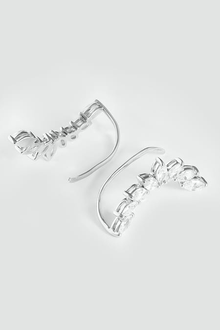 Shop_Modarta_Silver Plated Crystals Solid Shine Hug Earrings _Online_at_Aza_Fashions