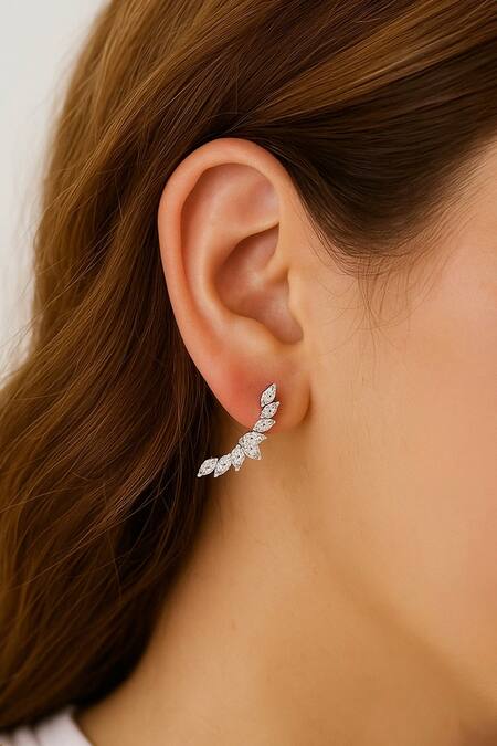 Modarta_Silver Plated Crystals Solid Shine Hug Earrings _at_Aza_Fashions