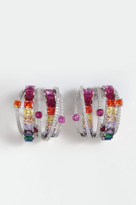 Shop_Modarta_Multi Color Gemstones, Crystals Gem Cluster Earrings _Online_at_Aza_Fashions