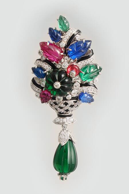 Modarta_Multi Color Gemstones, Crystals Floral Multicoloured Earrings _Online_at_Aza_Fashions