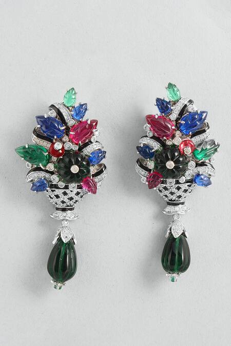 Buy_Modarta_Multi Color Gemstones, Crystals Floral Multicoloured Earrings _Online_at_Aza_Fashions