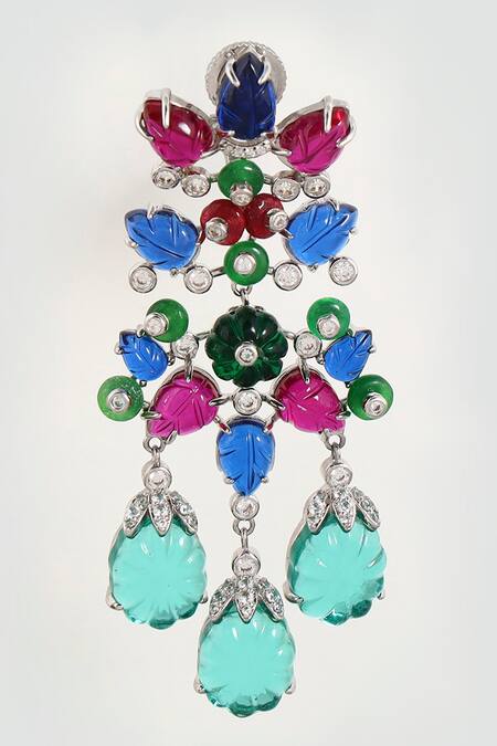 Modarta_Multi Color Gemstones, Crystals Floral Multicoloured Earrings_Online_at_Aza_Fashions