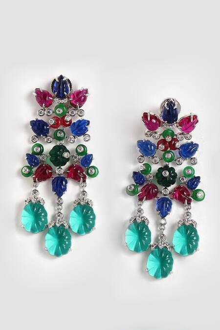 Buy_Modarta_Multi Color Gemstones, Crystals Floral Multicoloured Earrings_Online_at_Aza_Fashions