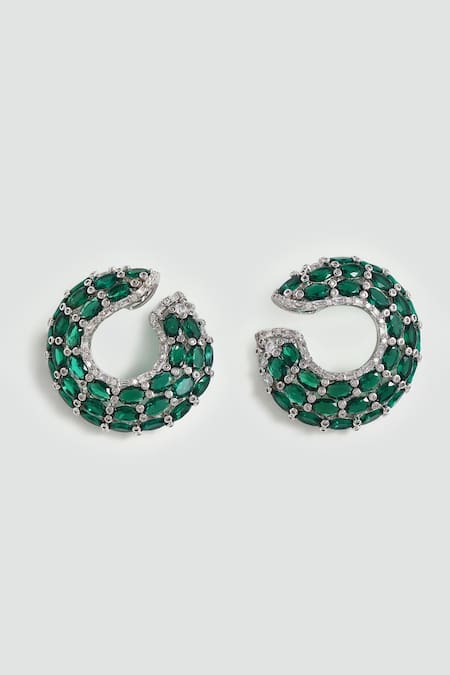 Modarta_Green Crystals, Stones Emerald Loop Earrings _Online_at_Aza_Fashions