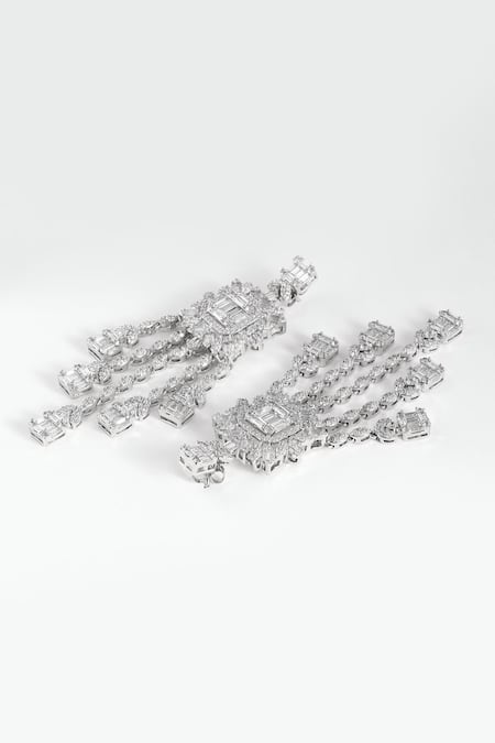 Modarta Silver Plated Crystals Elegant Drop Earrings Online at Aza Fashions Modarta_Silver Plated Crystals Elegant Drop Earrings _Online_at_Aza_Fashions