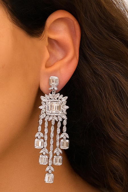 Modarta Silver Plated Crystals Elegant Drop Earrings 