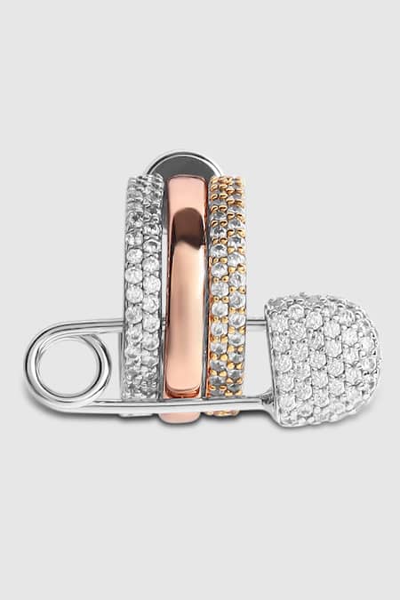 Modarta_Rose Gold Rhinestones Edgy Safety Pin Hoop Earrings _Online_at_Aza_Fashions