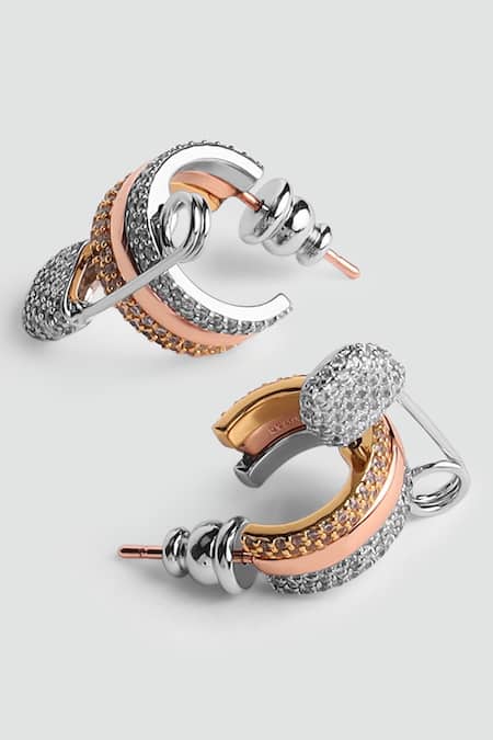 Modarta Edgy Safety Pin Hoop Earrings 