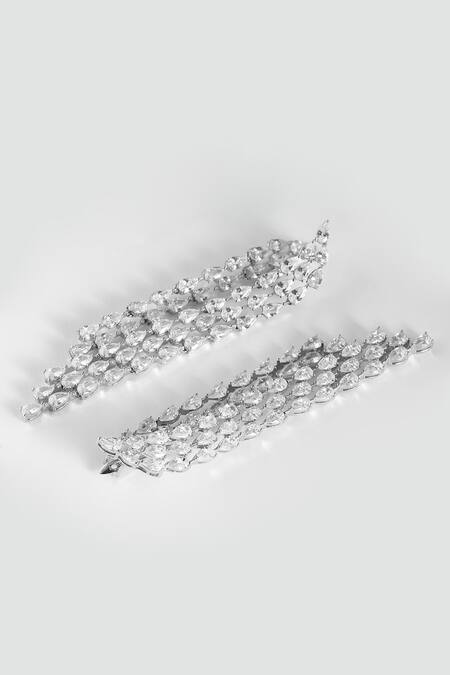 Buy_Modarta_Silver Plated Crystals Dual Drop Earrings _Online_at_Aza_Fashions