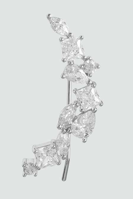 Buy_Modarta_Silver Plated Crystals Front-hug Ear Cuffs _Online_at_Aza_Fashions