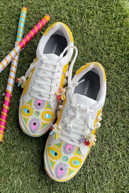 Modanta Footwear Yellow Navratri Embroidered And Mirror Work Sneakers 