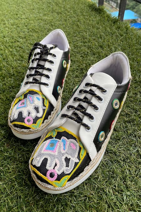 Modanta Footwear Elephant Motif & Mirror Work Sneakers 
