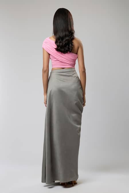 Naina Seth Ruched One Shoulder Top With Draped Skirt 