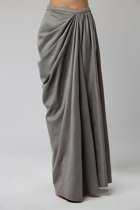 Buy_Naina Seth_Pink Knit, Jersey, Suede Crystals One Shoulder Ruched Top With Draped Skirt _Online_at_Aza_Fashions