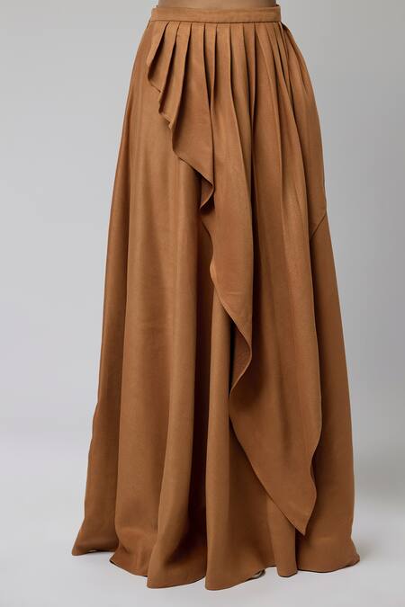 Shop_Naina Seth_Green Crepe, Suede Beads One Shoulder Forest Whispers Crop Top With Skirt _Online_at_Aza_Fashions