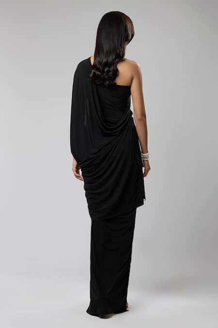 Naina Seth Midnight Pearl Draped Gown 