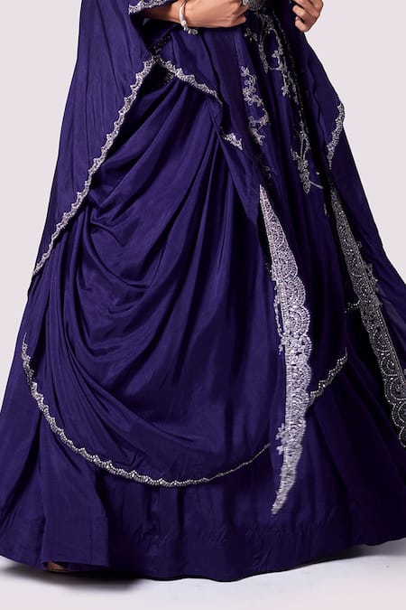 Shop Onaya Purple Silk Embroidery, Mirrors, Sequins, Beads V-neck Cape And Lehenga Set Online at Aza Fashions Shop_Onaya_Purple Silk Embroidery, Mirrors, Sequins, Beads V-neck Cape And Lehenga Set _Online_at_Aza_Fashions