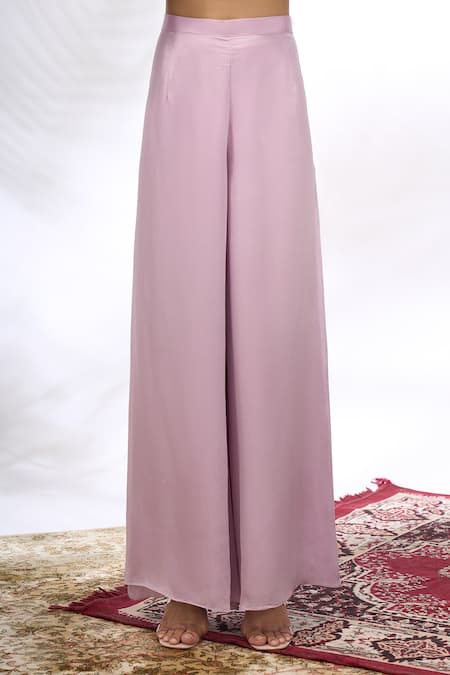 Shop_Samyukta Singhania_Lilac Georgette Embroidery, Beads Round Neck Kurta And Sharara Set _Online_at_Aza_Fashions