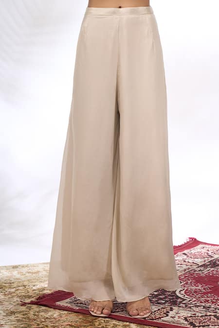 Buy_Samyukta Singhania_Ivory Georgette Embroidery Round Neck Straight Kurta And Sharara Set 