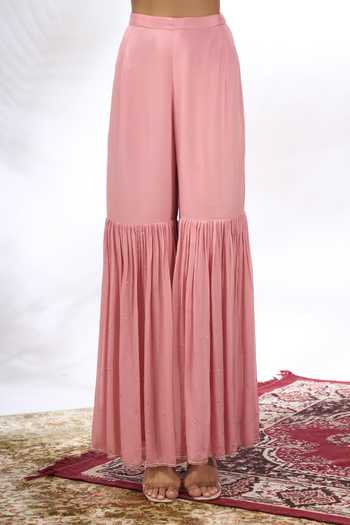 Shop Samyukta Singhania Pink Georgette Embroidery, Mirrors V-neck Kurta And Sharara Set Online at Aza Fashions Shop_Samyukta Singhania_Pink Georgette Embroidery, Mirrors V-neck Kurta And Sharara Set _Online_at_Aza_Fashions