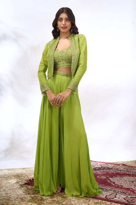 Samyukta Singhania Floral Embroidered Jacket Sharara Set 