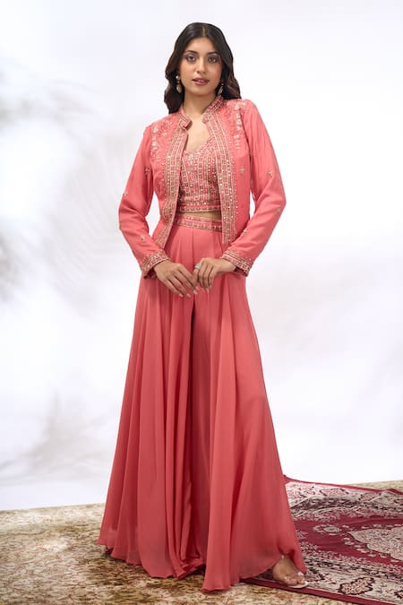 Samyukta Singhania Floral Embroidered Jacket Sharara Set 