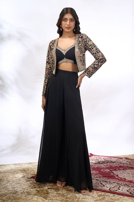 Samyukta Singhania Floral Embroidered Jacket Skirt Set