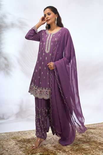 Samyukta Singhania Purple Georgette Embroidery, Sequins Round Neck Work Kurta Set Online at Aza Fashions Samyukta Singhania_Purple Georgette Embroidery, Sequins Round Neck Work Kurta Set _Online_at_Aza_Fashions