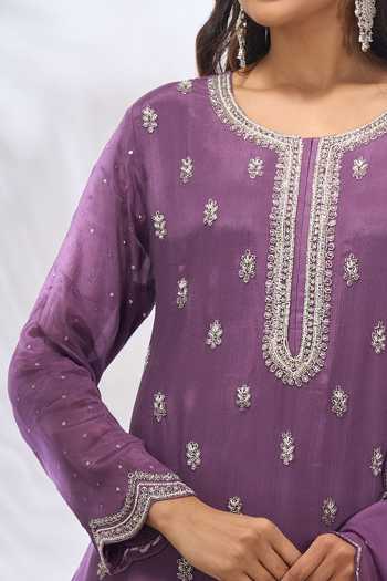 Buy Samyukta Singhania Purple Georgette Embroidery, Sequins Round Neck Work Kurta Set Online at Aza Fashions Buy_Samyukta Singhania_Purple Georgette Embroidery, Sequins Round Neck Work Kurta Set _Online_at_Aza_Fashions