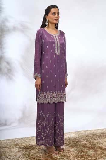 Samyukta Singhania Purple Georgette Embroidery, Sequins Round Neck Work Kurta Set at Aza Fashions Samyukta Singhania_Purple Georgette Embroidery, Sequins Round Neck Work Kurta Set _at_Aza_Fashions