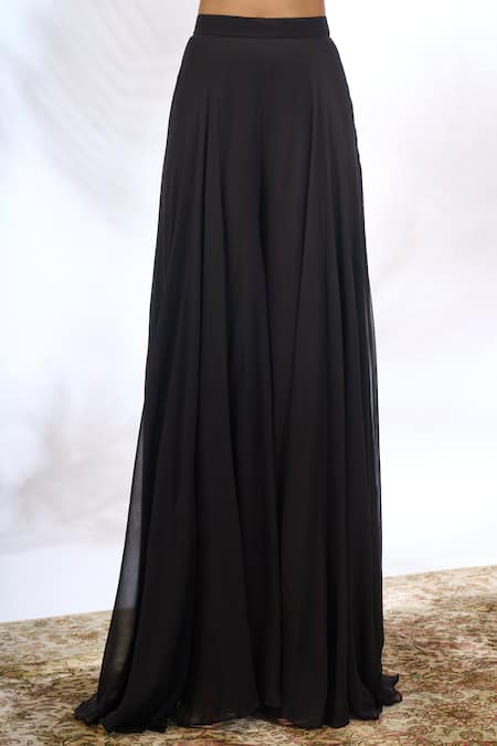 Samyukta Singhania_Black Georgette Beads, Sequins Open Neck, Sweetheart Embroidered Jacket Pant Set _Online_at_Aza_Fashions